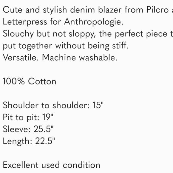 Anthropologie Pilcro Denim Blazer Jean Jacket S - Picture 9 of 9
